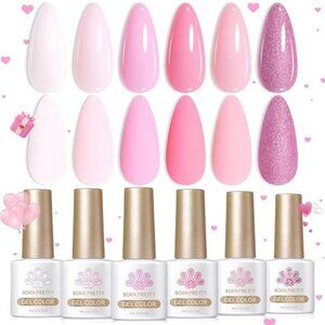 Pink Gel Nail Polish Set 6 Colors Sweet Lovely Nude Pink White Colors Nail Art